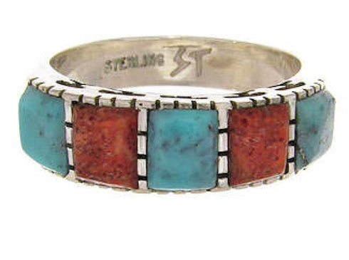 Turquoise Apple Coral Southwest Silver Ring Size 5-1/4 MW64257